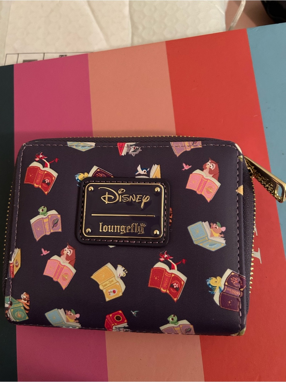 Loungefly Navy Disney Storybook Mini Wallet with Gold Plaque